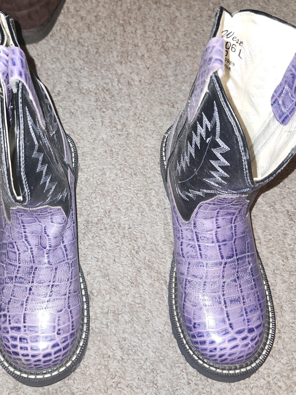 Old West Women’s Black & Purple Faux Croc Cowboy Boots — Western Cowgirl Style